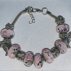 925 Sterling Murano Glass Charm Bracelet
